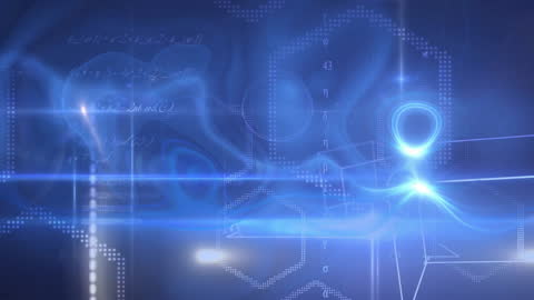 Abstract Blue Math Matrix with Moving Shapes