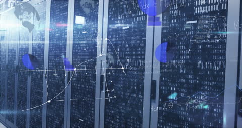 Digital Data Stream Over Futuristic Server Room Infrastructure