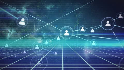 Digital Network Concept with Human Icons on Grid Background
