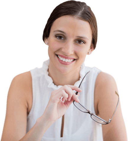 Transparent Smiling Businesswoman Holding Glasses White Background - Download Free Stock Videos Pikwizard.com
