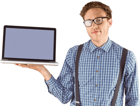 geeky businessman holding transparent laptop - Download Free Stock Videos Pikwizard.com