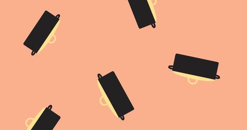 Playful Black and Yellow Pots on Soft Peach Background