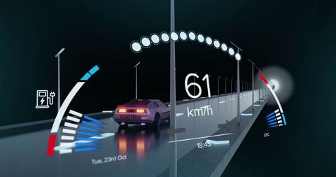 Futuristic car display and data interface concept illustration