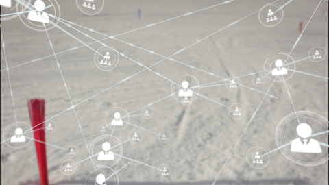 Digital Network on Snowy Landscape with Red Markers