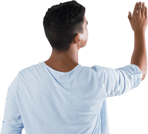 Rear View of Man Interacting With Transparent Screen - Download Free Stock Videos Pikwizard.com