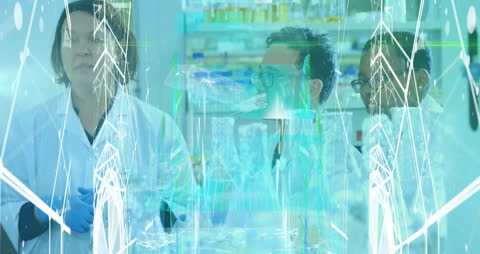 Diverse Scientists Analyzing Digital Data in Innovative Lab