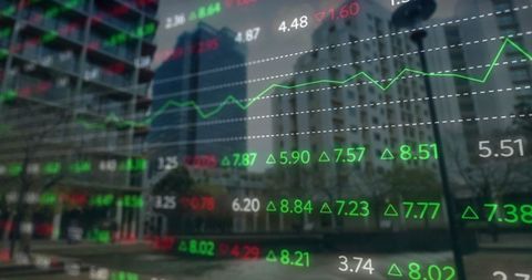 Financial Data Overlaying Urban City Skyline
