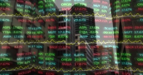 Financial Data Overlay in Surreal Cityscape Blur