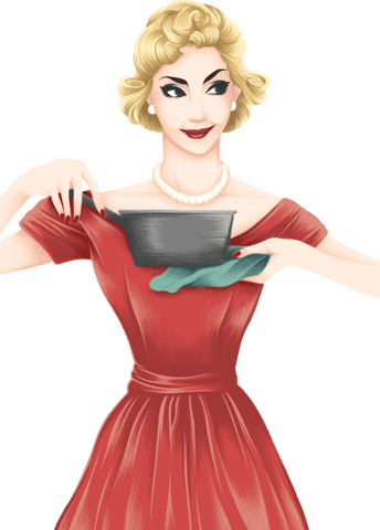 Vintage woman holding pan with elegant style transparent background