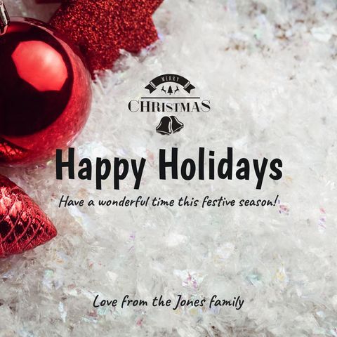 Festive Christmas Greeting Card with Ornaments and Snowy Background