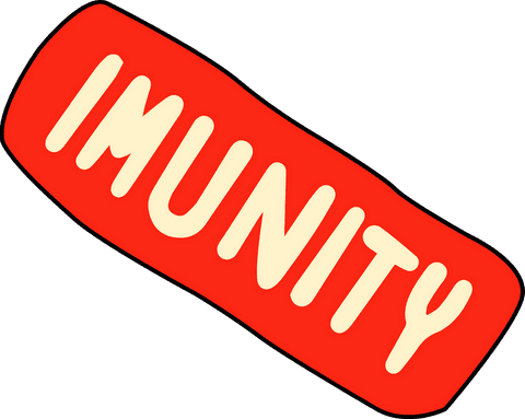 Transparent red sticker with imunity text in bold font