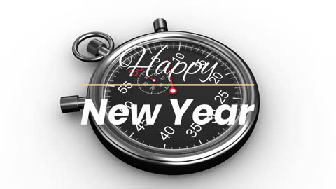 Happy New Year Text with Stopwatch on White Background