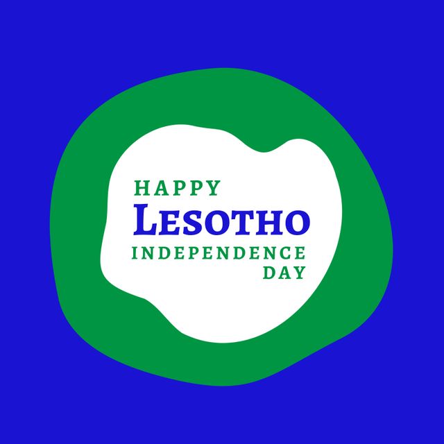Illustration of happy lesotho independence day text with white and green colors on blue background. Copy space, vector, patriotism, celebration, freedom and identity concept.