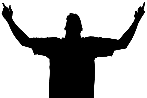 Sportsman celebrating victory silhouette on transparent background