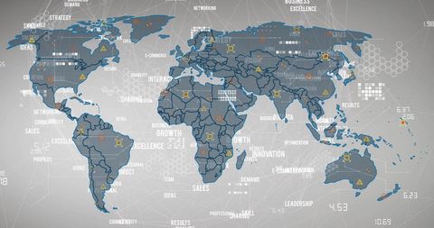 World Map with Global Connections and Business Keywords - Download Free Stock Images Pikwizard.com