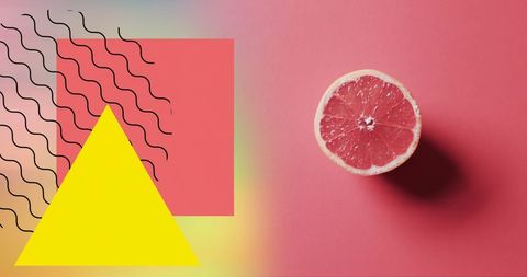 Vibrant Grapefruit with Abstract Geometric Shapes