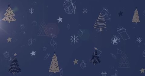 Whimsical Christmas Icons Falling on Festive Blue Background