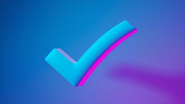 Floating 3D Check Mark Icon in Pink and Blue Gradient Space