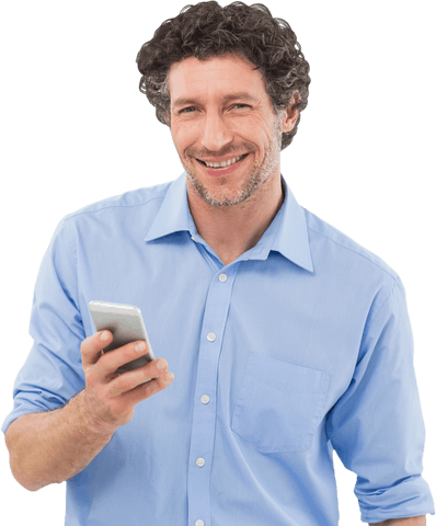 Transparent Portrait Businessman Smiling Holding Mobile Phone - Download Free Stock Videos Pikwizard.com