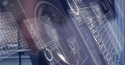 Futuristic Digital Interface with Data Visualization and Charts