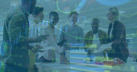 Diverse Business Team Collaborating Over Project in Modern Office Space