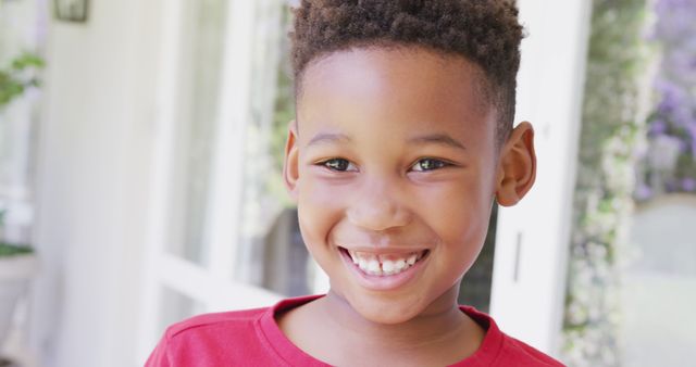 Happy Smiling Boy Outdoors in Red Shirt - Download Free Stock Images Pikwizard.com