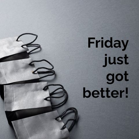 Black gift bags promoting exciting friday shopping deals