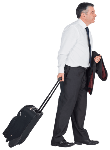 transparent mature businessman pulling suitcase white background - Download Free Stock Videos Pikwizard.com