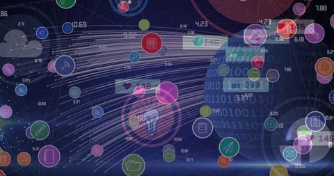 Digital Icons Over Networking Globe with Data Streams - Download Free Stock Images Pikwizard.com