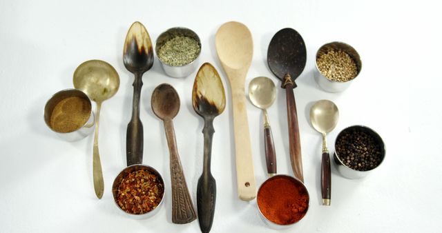 Wooden and Metal Spoons with Spices and Herbs - Download Free Stock Images Pikwizard.com