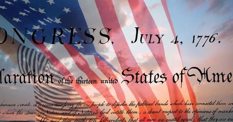 American Flag with Declaration of Independence Text Overlay Symbolizing Freedom