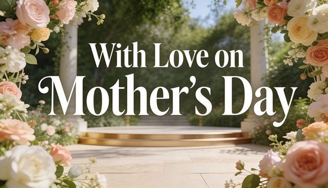 Elegant floral mother's day garden terrace with pastel roses and classical columns