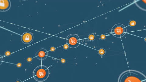 Digital Network with Shopping & Security Icons on Blue Background