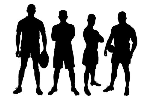 Silhouette of male rugby players on transparent background