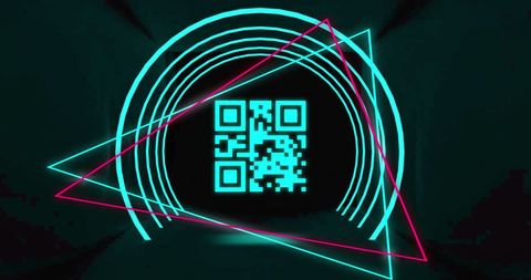 Glowing QR Code with Neon Geometric Shapes on Dark Background - Download Free Stock Images Pikwizard.com