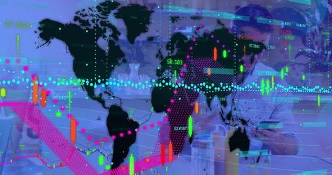 Data Scientist Analyzing Global Market Trends and Financial Charts