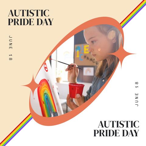 autistic pride day celebration with young girl painting rainbow - Download Free Stock Templates Pikwizard.com