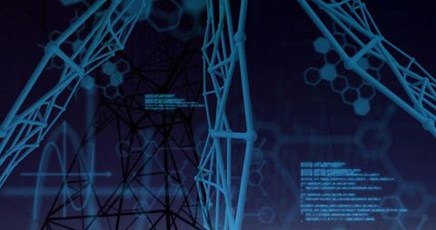 Futuristic digital grid with power tower silhouette