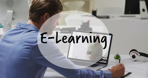 Student engaged in e-learning session with laptop