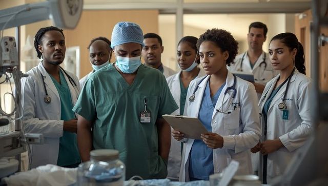 Healthcare team collaborating in critical care unit