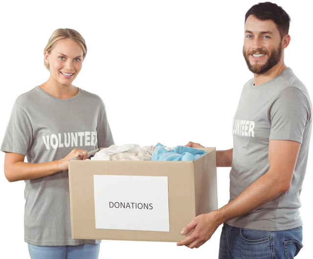 Transparent Smiling Volunteers Holding Donation Box for Charity - Download Free Stock Videos Pikwizard.com