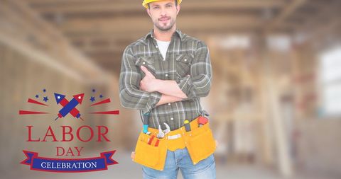Labor Day Celebration with Confident Construction Worker - Download Free Stock Images Pikwizard.com