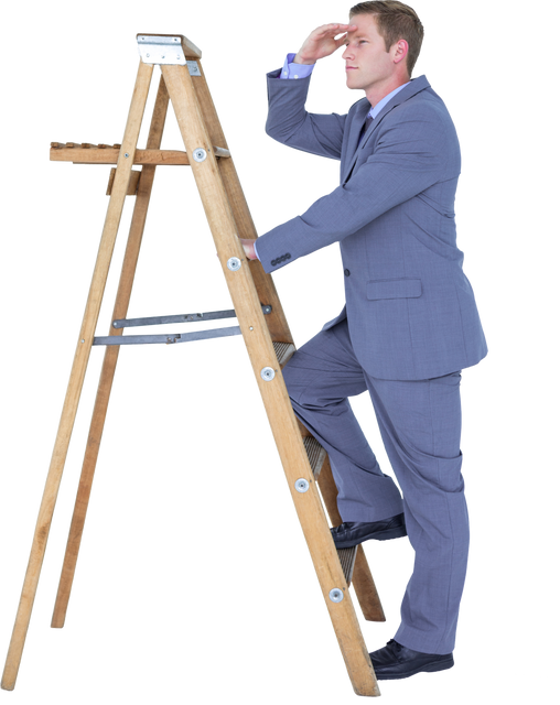 Businessman Climbing Ladder and Looking Away - Transparent Background - Download Free Stock Videos Pikwizard.com