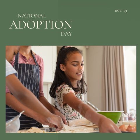 Family celebrating national adoption day with baking activities