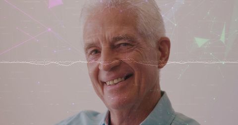 Senior Man Smiling Against Digital Connections Background