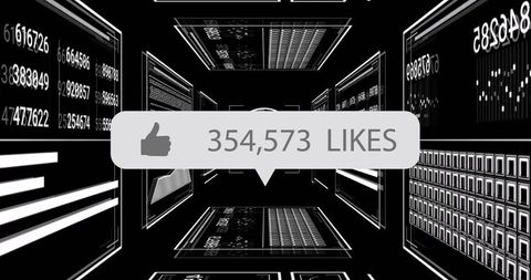 Digital Data Tunnel with Floating Like Count in Futuristic Interface