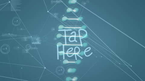 Digital DNA and Tap Interface Concept on Blue Background