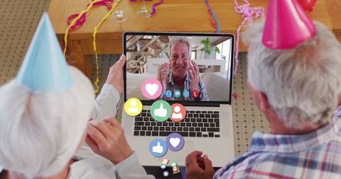 Senior Couple Celebrating Virtually with Video Call
