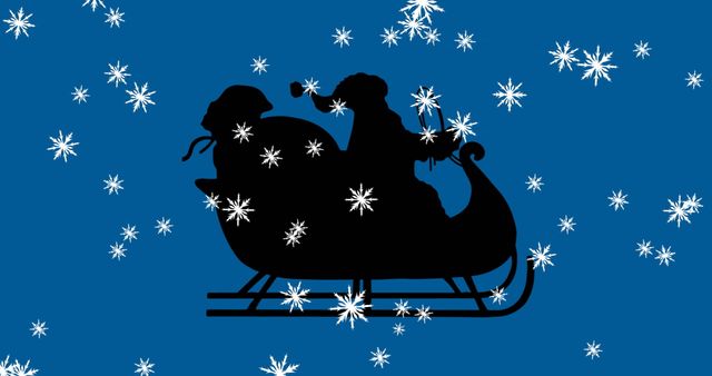 Santa in Sleigh with Snowflakes on Blue Background - Download Free Stock Images Pikwizard.com