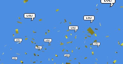 Laughing Out Loud with Confetti on Blue Celebration Background